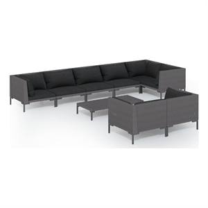 Afuera Living Contemporary Poly Rattan Garden Lounge Set in Black/Gray