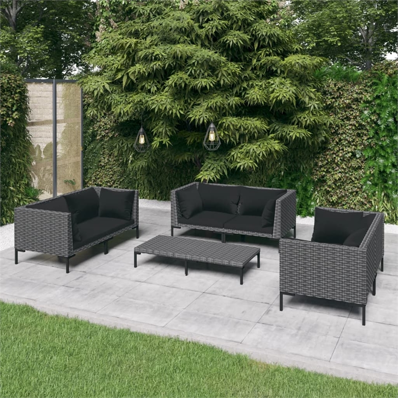 Afuera Living 7 Piece Poly Rattan Small Garden Lounge Set in Black/Gray