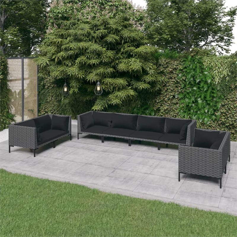 Afuera Living Contemporary 8 Piece Poly Rattan Garden Lounge Set in Gray