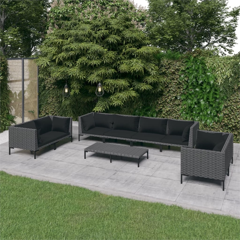 Afuera Living 9 Piece Poly Rattan Garden Lounge Set in Black/Gray