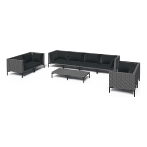 Afuera Living 9 Piece Poly Rattan Garden Lounge Set in Black/Gray