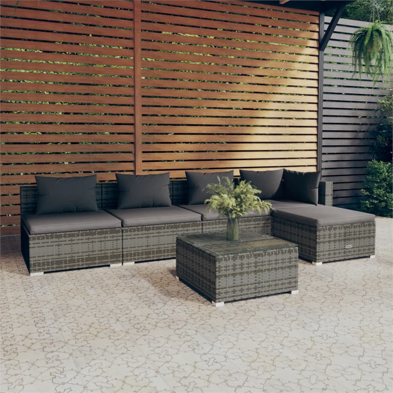 Afuera Living 6 Piece Poly Rattan Garden Lounge Set in Gray/Anthracite