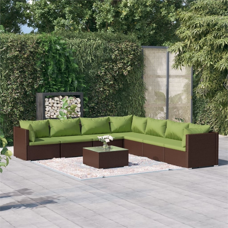 Afuera Living 8 Piece Poly Rattan Garden Lounge Set in Green/Brown