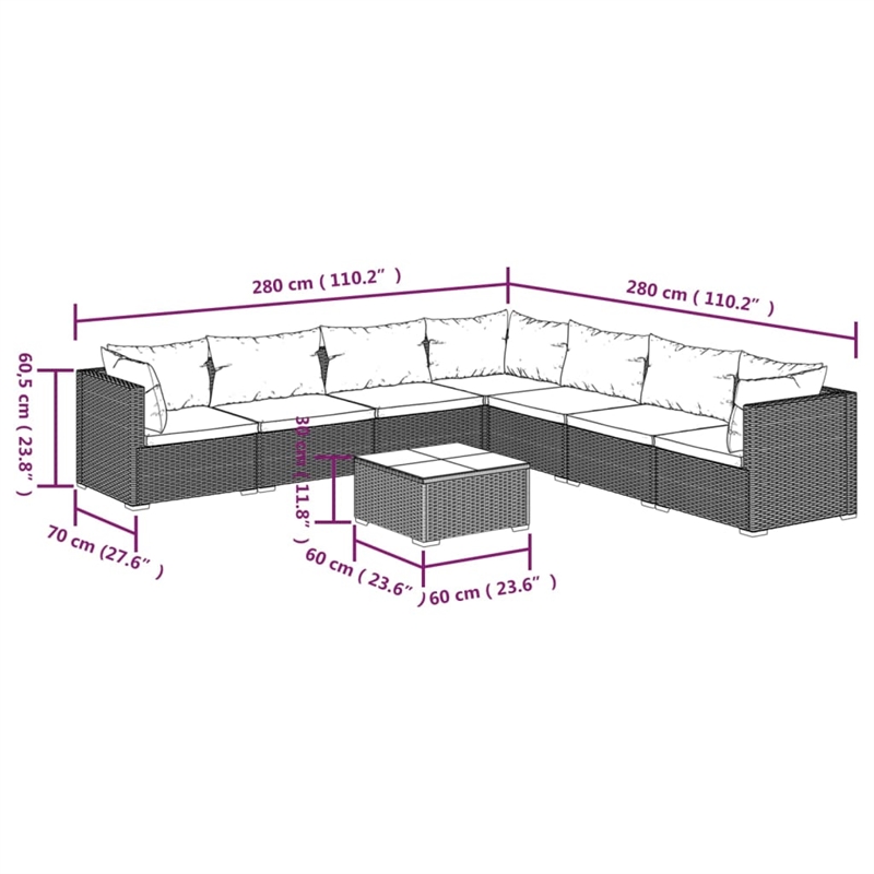 Afuera Living 8 Piece Poly Rattan Garden Lounge Set in Green/Brown