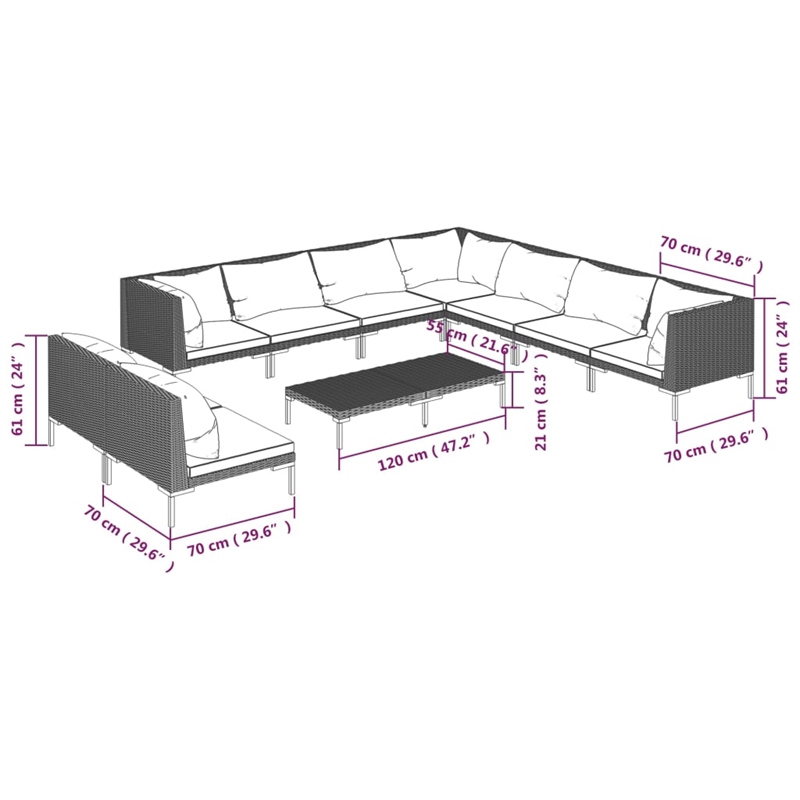 Afuera Living 10 Piece Poly Rattan Garden Lounge Set in Black/Gray