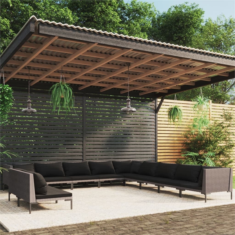 Afuera Living 11 Piece Poly Rattan Garden Lounge Set in Black/Gray