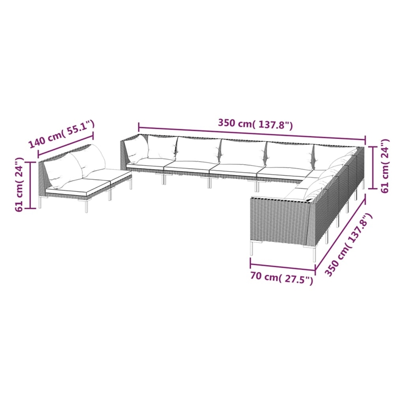 Afuera Living 11 Piece Poly Rattan Garden Lounge Set in Black/Gray