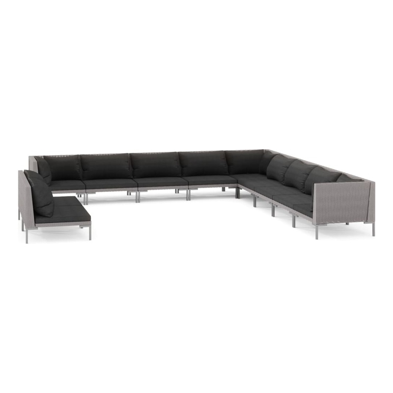 Afuera Living 11 Piece Poly Rattan Garden Lounge Set in Black/Gray
