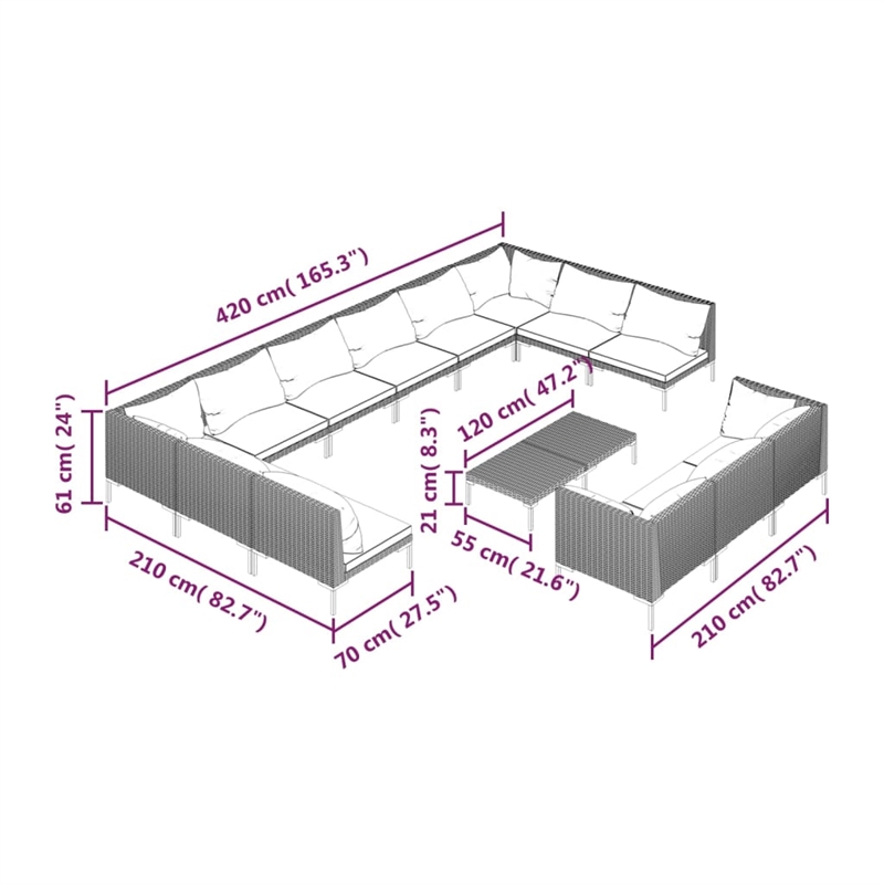 Afuera Living Contemporary 14 Piece Steel Garden Lounge Set in Gray