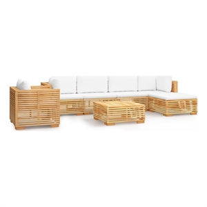 Afuera Living Contemporary 7 Piece Wood Garden Lounge Set in White/Cream