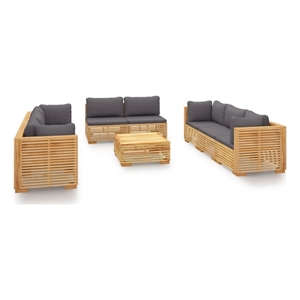 Afuera Living Contemporary 9 Piece Wood Garden Lounge Set in Gray