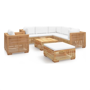 Afuera Living Contemporary 8 Piece Wood Garden Lounge Set in White/Cream