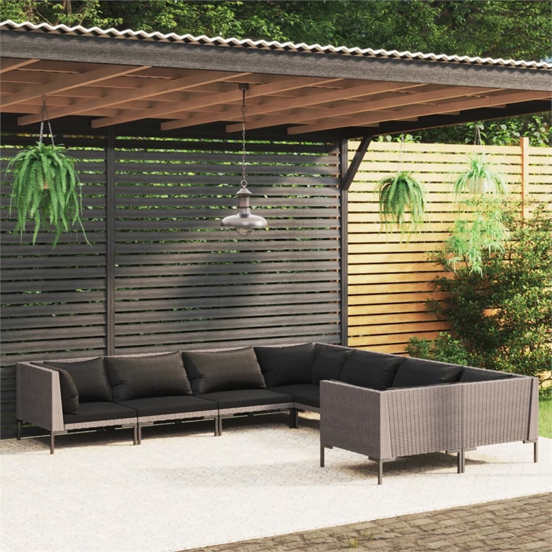 Afuera Living 8 Piece Poly Rattan Garden Lounge Set in Black/Gray