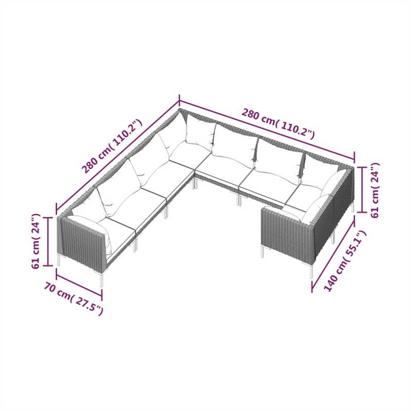 Afuera Living 8 Piece Poly Rattan Garden Lounge Set in Black/Gray