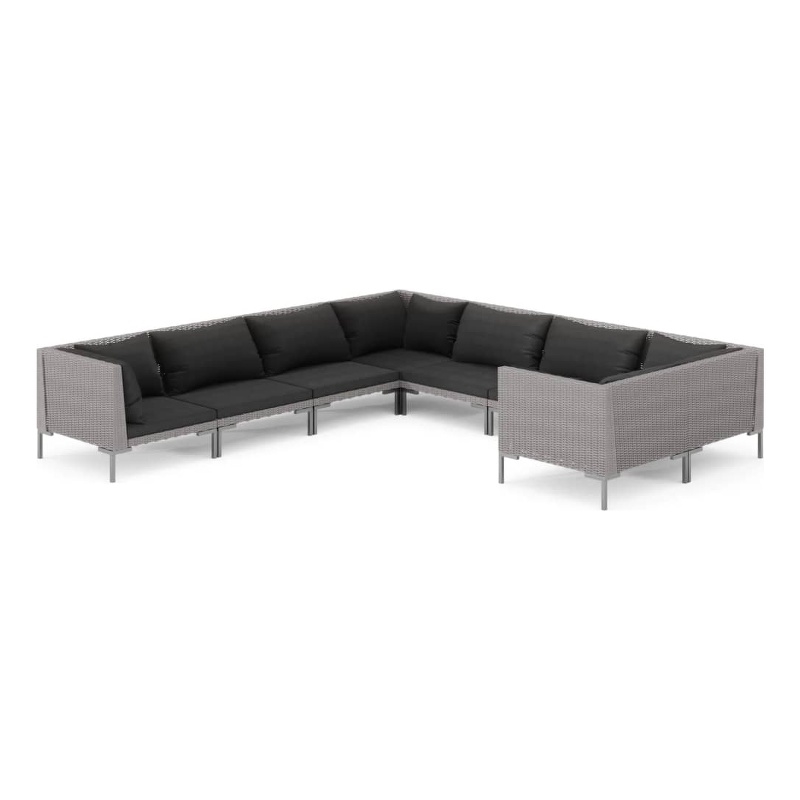 Afuera Living 8 Piece Poly Rattan Garden Lounge Set in Black/Gray