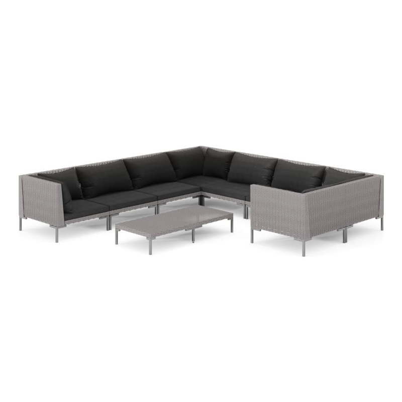 Afuera Living 9 Piece Poly Rattan Garden Lounge Set in Black/Gray