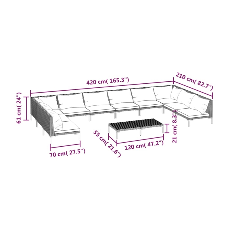 Afuera Living Contemporary 11 Piece Steel Garden Lounge Set in Gray