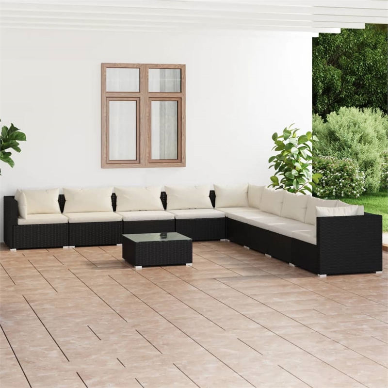 Afuera Living 10 Piece Poly Rattan Garden Lounge Set in Black/Cream