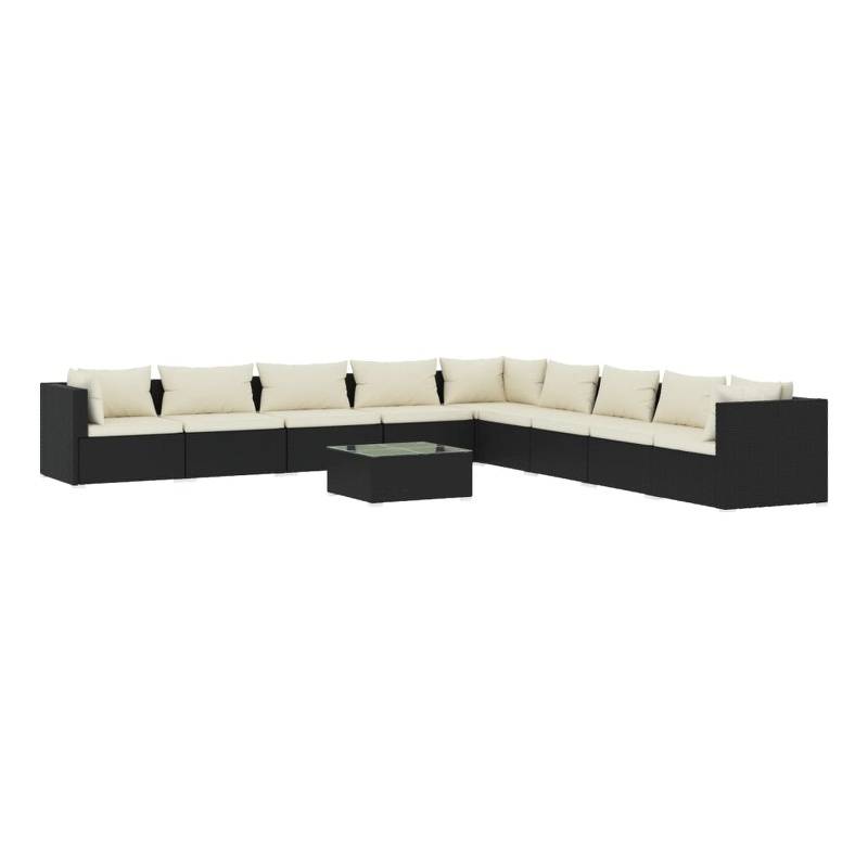 Afuera Living 10 Piece Poly Rattan Garden Lounge Set in Black/Cream