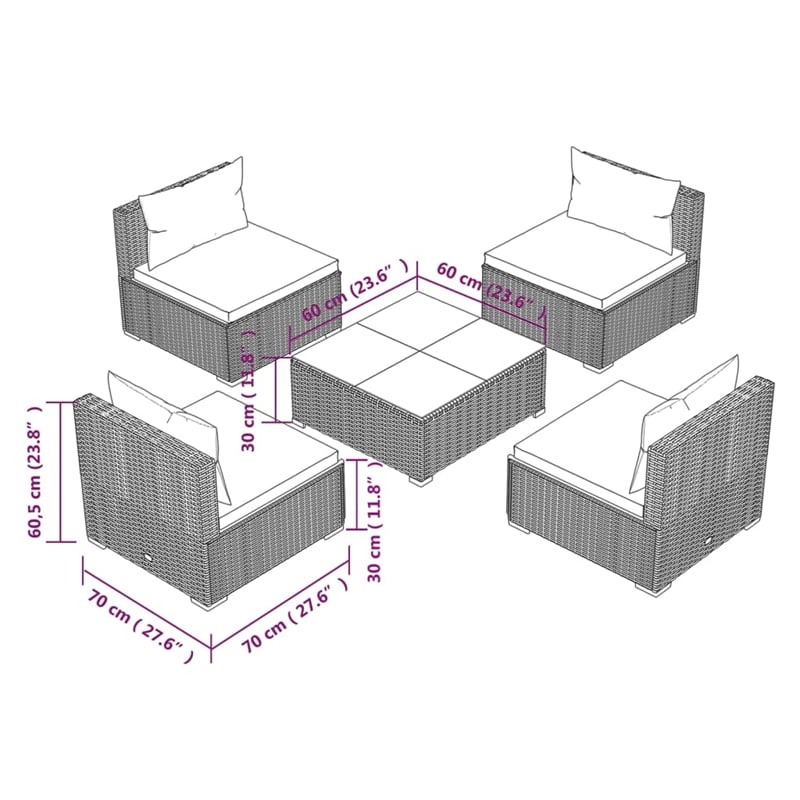 Afuera Living 5 Piece Poly Rattan Garden Lounge Set in Green/Brown