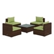 Afuera Living 5 Piece Poly Rattan Garden Lounge Set in Green/Brown