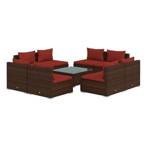 Afuera Living 9 Piece Poly Rattan Garden Lounge Set in Red/Brown