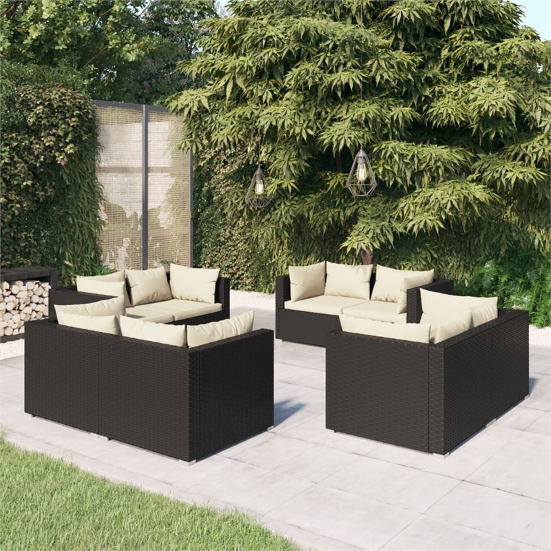 Afuera Living 8 Piece Poly Rattan Garden Lounge Set in Black/Cream