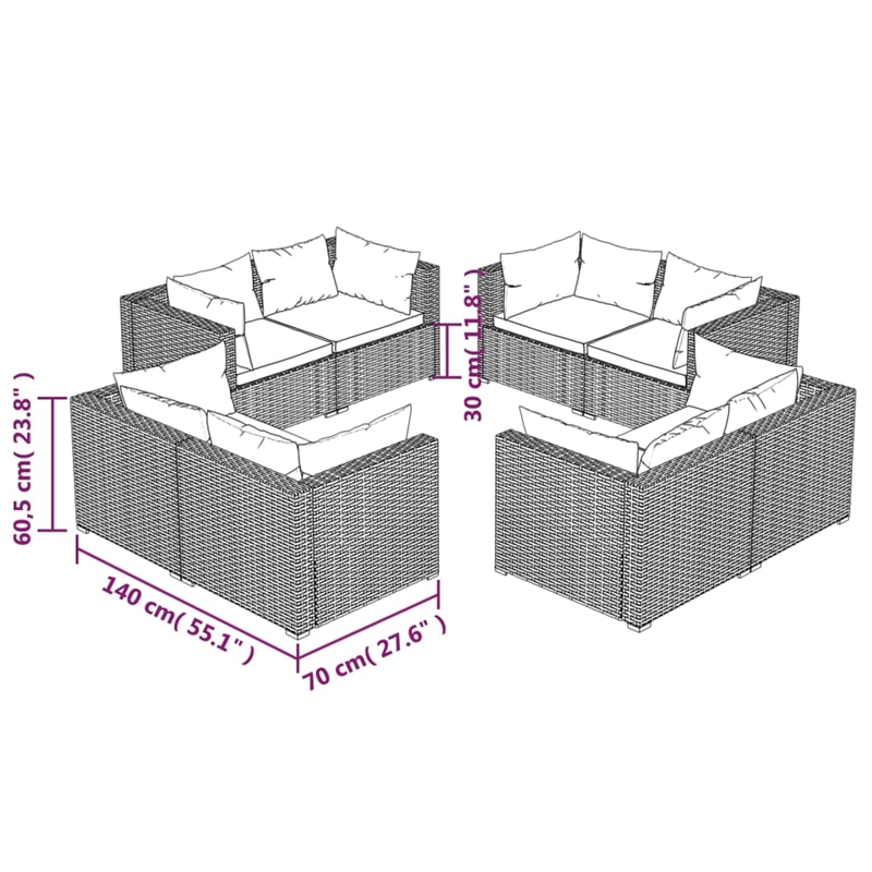 Afuera Living 8 Piece Poly Rattan Garden Lounge Set in Black/Cream