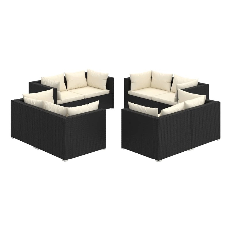 Afuera Living 8 Piece Poly Rattan Garden Lounge Set in Black/Cream
