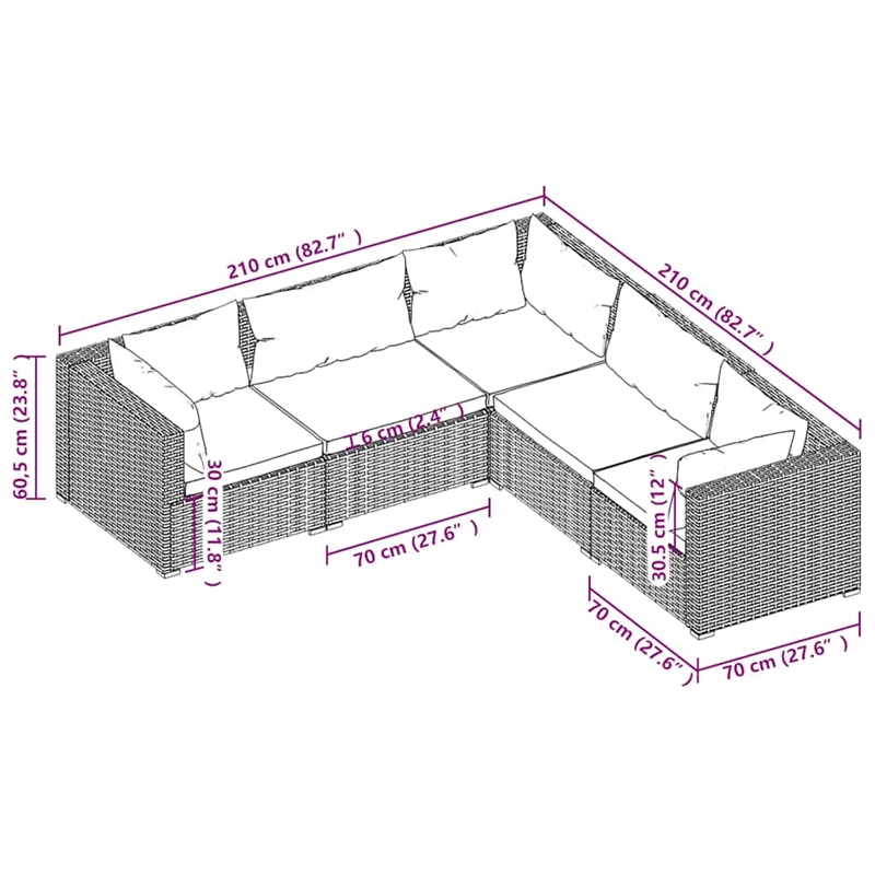 Afuera Living 5 Piece Steel Small Garden Lounge Set in Green/Brown