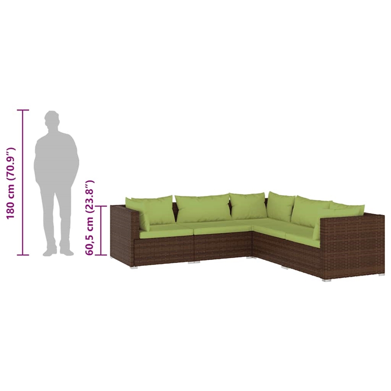 Afuera Living 5 Piece Steel Small Garden Lounge Set in Green/Brown
