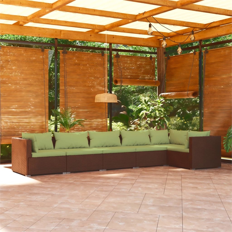 Afuera Living 6 Piece Poly Rattan Garden Lounge Set in Green/Brown