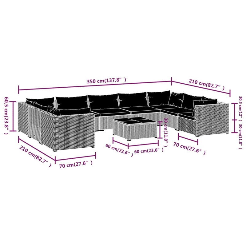 Afuera Living 10 Piece Poly Rattan Garden Lounge Set in Black