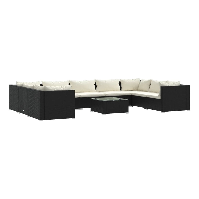 Afuera Living 10 Piece Poly Rattan Garden Lounge Set in Black