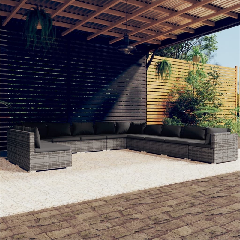 Afuera Living 11 Piece Poly Rattan Small Garden Lounge Set in Gray
