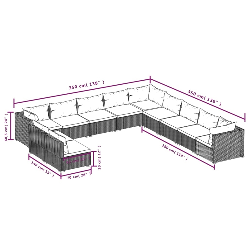 Afuera Living 11 Piece Poly Rattan Small Garden Lounge Set in Gray