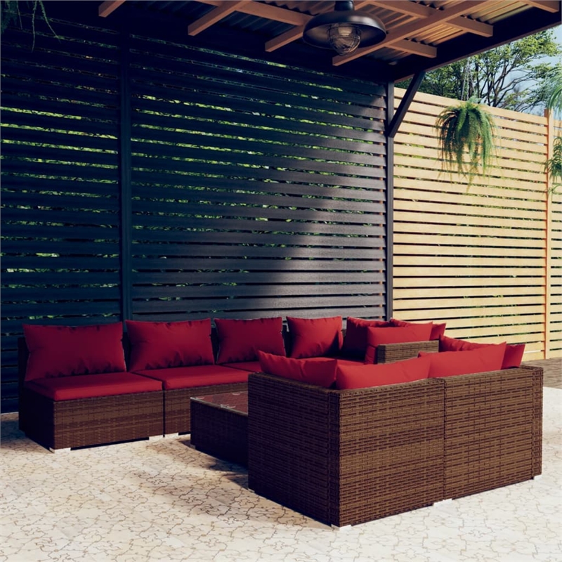 Afuera Living Contemporary 8 Piece Garden Lounge Set in Red/Brown