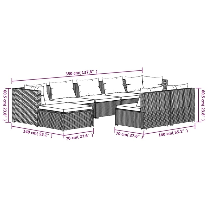 Afuera Living Contemporary 9 Piece Steel Garden Lounge Set in Red/Brown