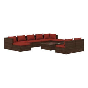Afuera Living 10 Piece Poly Rattan Small Garden Lounge Set in Brown