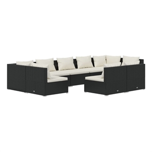 Afuera Living 9 Piece Poly Rattan Small Garden Lounge Set in Black