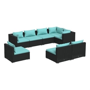 Afuera Living Contemporary 8 Piece Steel Garden Lounge Set in Black/Blue