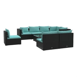 Afuera Living Contemporary 9 Piece Steel Garden Lounge Set in Black/Blue