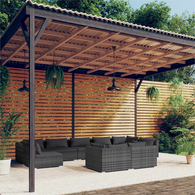 Afuera Living Contemporary 9 Piece Poly Rattan Garden Lounge Set in Gray