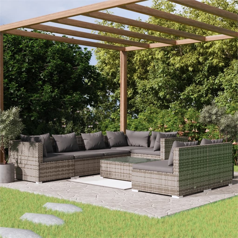 Afuera Living Contemporary 8 Piece Poly Rattan Garden Lounge Set in Gray