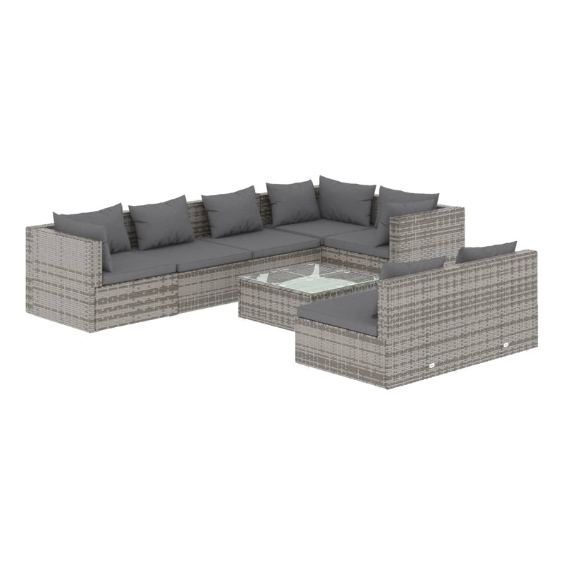 Afuera Living Contemporary 8 Piece Poly Rattan Garden Lounge Set in Gray