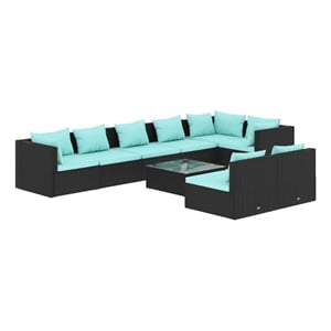 Afuera Living Contemporary 9 Piece Large Garden Lounge Set in Black/Blue