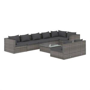 Afuera Living Contemporary 9 Piece Poly Rattan Garden Lounge Set in Gray