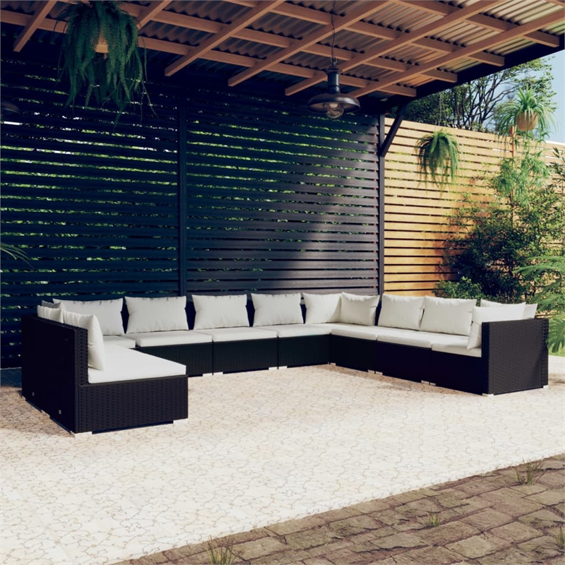 Afuera Living 10 Piece Poly Rattan Garden Lounge Set in Black/Cream