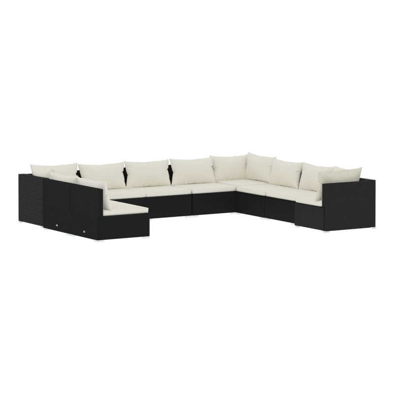 Afuera Living 10 Piece Poly Rattan Garden Lounge Set in Black/Cream
