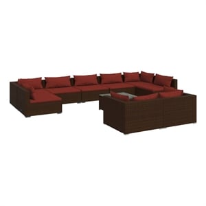 Afuera Living Contemporary Poly Rattan Garden Lounge Set in Red/Brown